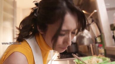 Japanese wife fucked from behind in the kitchen