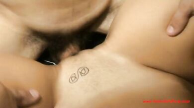 Two young couples fuck together on one bed