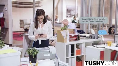 Lana Rhoades fucks her boss and client in a threesome