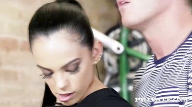 Bike repair guys help an injured hottie