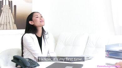 Beautiful Asian teen visits a Czech agency for a lesbian sex scene!