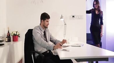 Hot secretary seduces her boss at work