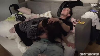 Czech twin get wild in homemade threesome sex