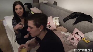 Czech twin get wild in homemade threesome sex