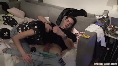 Czech twin get wild in homemade threesome sex