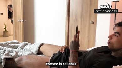 My stepsister walks into my room while I'm playing with my dick, so we have sex