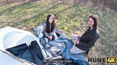 HUNT4K - Hot sex on the couch after meeting in the tent