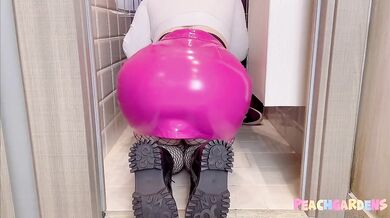Pink-haired Russian slut fucks in public toilet