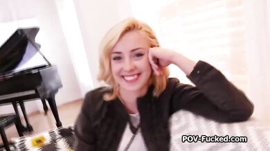 Big dick for cute blonde spinner on her first video shoot