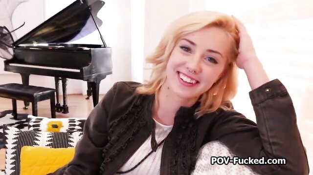 Big dick for cute blonde spinner on her first video shoot