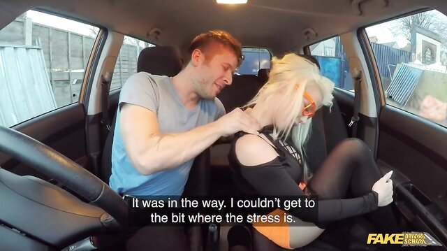 Fake Driving School - Busty blonde Barbie Sins reveals her huge boobs