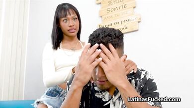 Colombian babe gags on massive dick then gets to ride it