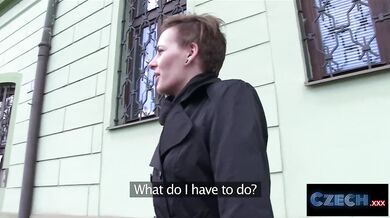 Short haired Czech woman fucks stranger for cash in his car