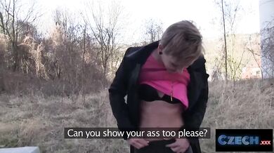 Short haired Czech woman fucks stranger for cash in his car