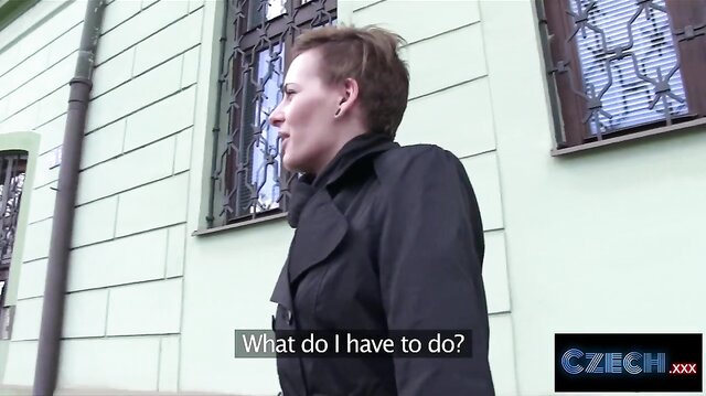 Short haired Czech woman fucks stranger for cash in his car