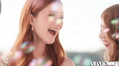 Myra Moans and Scarlet Skies share a cock in a hot threesome