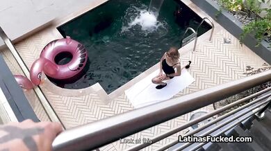 Blown by busty Latina roomie after her yoga session by the pool