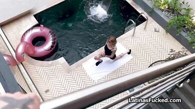 Blown by busty Latina roomie after her yoga session by the pool