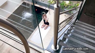 Blown by busty Latina roomie after her yoga session by the pool