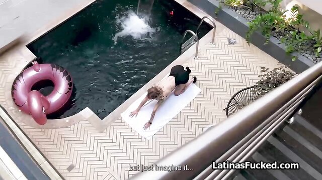 Blown by busty Latina roomie after her yoga session by the pool