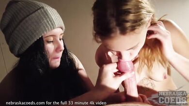 Pretty Young Models Giving Double Bj To Lucky Cameraman With Lipstick