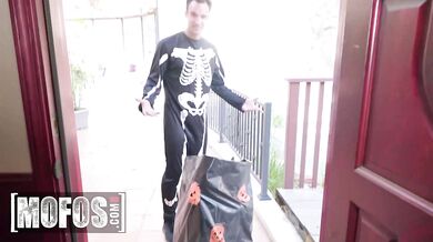 Selena Stone’s Trick Or Treat Turns Naughty As She Gets Unwrapped And Fucked By A Huge Cock