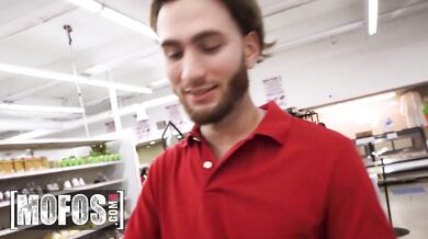 Horny Aubry Babcock Her Knees In The Store And Sucks Off Her Coworker In Public