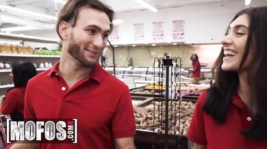 Horny Aubry Babcock Her Knees In The Store And Sucks Off Her Coworker In Public