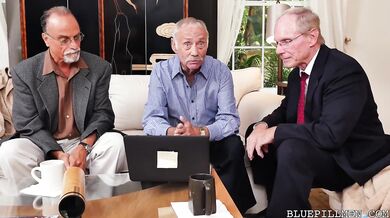 Raylin Ann gets her wet pussy pounded by three old guys