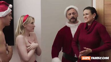 Busty MILF Penny Barber Joins Cutie Melody Marks For Stepdad And Stepbro Xmas Foursome