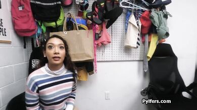 Latina Sarah gets caught stealing porn so the guard fucks her hard