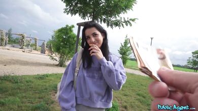 Cute Italian girl pulls her white thong to the side for my big cock