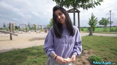 Cute Italian girl pulls her white thong to the side for my big cock