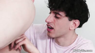 Calming down bullied young dude fucks with busty MILF to calm down