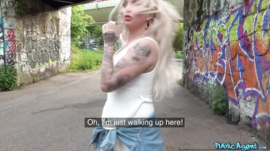 Blonde British busty student get huge facial in public