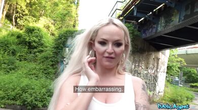 Blonde British busty student get huge facial in public
