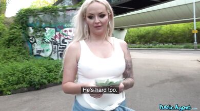 Blonde British busty student get huge facial in public