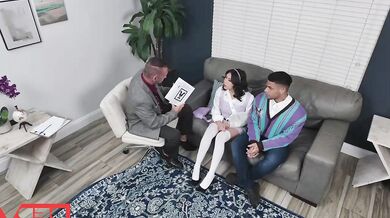 Dad and stepson share one pussy in threesome