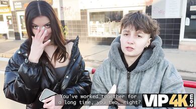 Two pretty lesbians don't mind to having a threesome with a stranger from the train
