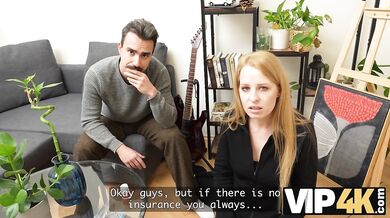 She pays for her mistakes with her tight pussy while her husband holds her