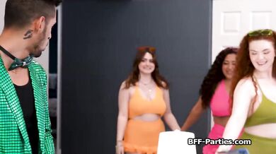 Three best friends compete to seduce the game show host and enjoy foursome