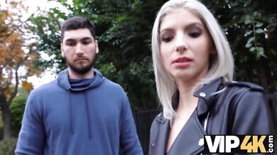 Girl is walking around the city and meeting new guys for fuck
