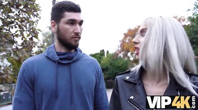 Girl is walking around the city and meeting new guys for fuck
