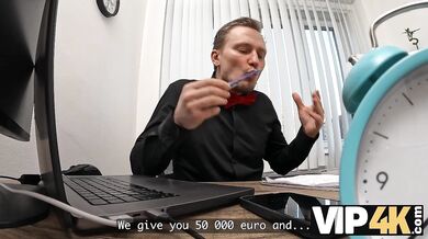 Sexy 18-year-old brunette gets fucked hard in the office to secure a loan