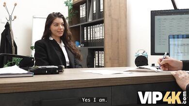 Sexy 18-year-old brunette gets fucked hard in the office to secure a loan