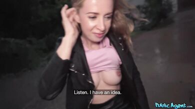 Cute and hesitant student has first public sex in the rain