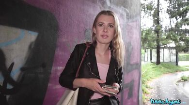 Cute and hesitant student has first public sex in the rain