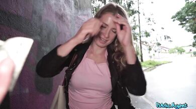 Cute and hesitant student has first public sex in the rain