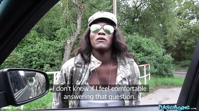 Ebony Female Soldier Fucks Big White Cock Outside In Public Place