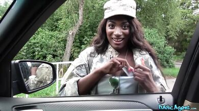 Ebony Female Soldier Fucks Big White Cock Outside In Public Place